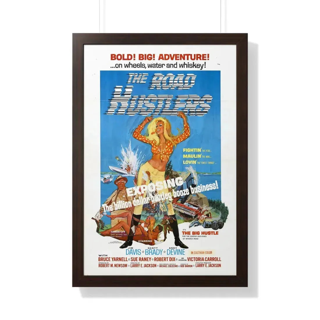 THE ROAD HUSTLERS 1968 - Framed Movie Poster 20" x 30" Walnut - The Sticker Space