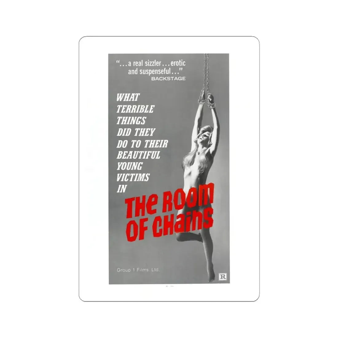 THE ROOM OF CHAINS 1970 Movie Poster - STICKER Vinyl Kiss-Cut Decal 4 Inch White - The Sticker Space