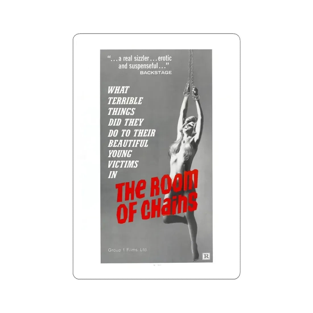 THE ROOM OF CHAINS 1970 Movie Poster - STICKER Vinyl Kiss-Cut Decal 6 Inch White - The Sticker Space