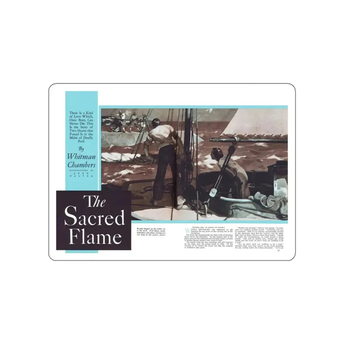 The Sacred Flame, Liberty magazine, March 10, 1934 (Magazine Illustration) STICKER Vinyl Die-Cut Decal White Die-Cut 5 Inch - The Sticker Space