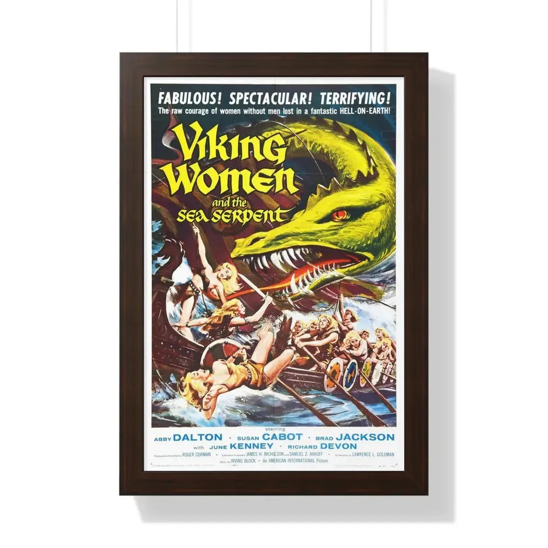 THE SAGA OF THE VIKING WOMEN AND THEIR VOYAGE TO THE WATERS OF THE GREAT SEA SERPENT 1957 - Framed Movie Poster 16″ x 24″ Walnut - The Sticker Space