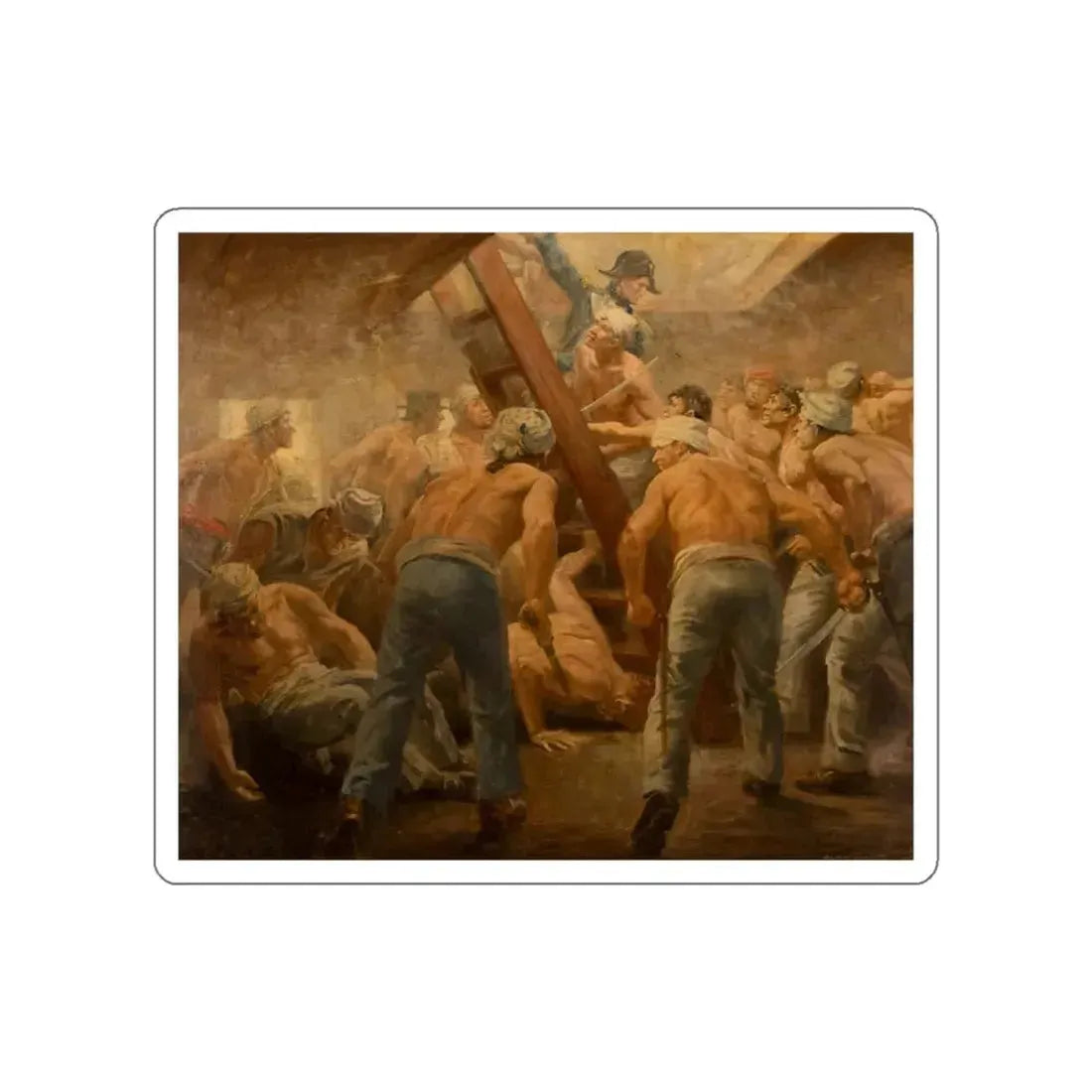 The Scuffle Below Deck, story illustration, 1918 (Magazine Illustration) STICKER Vinyl Die-Cut Decal White Die-Cut 5 Inch - The Sticker Space