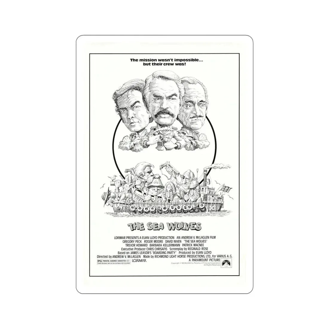 The Sea Wolves 1980 Movie Poster STICKER Vinyl Die-Cut Decal 6 Inch - The Sticker Space