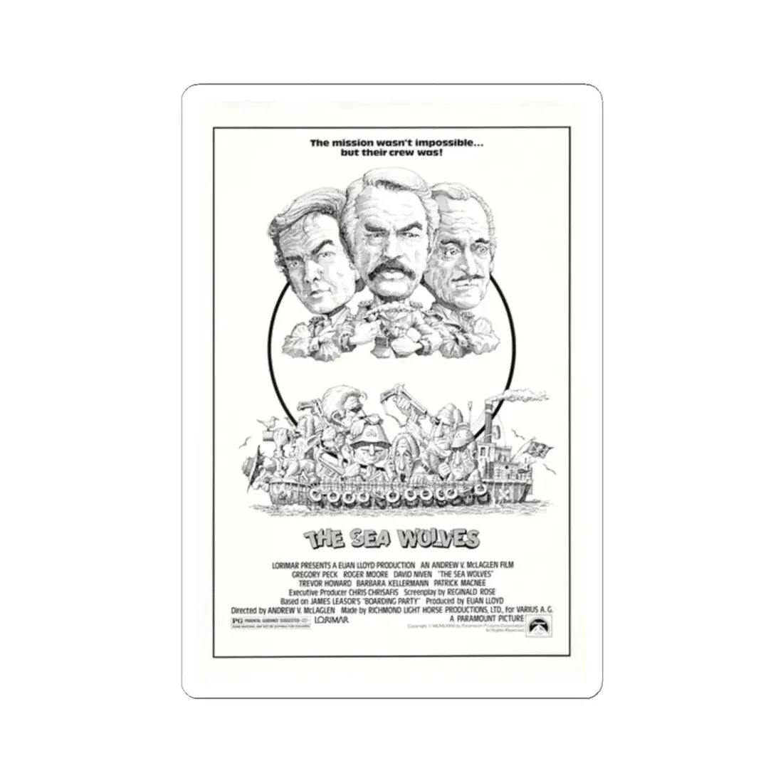 The Sea Wolves 1980 Movie Poster - STICKER Vinyl Kiss-Cut Decal 2 Inch White - The Sticker Space