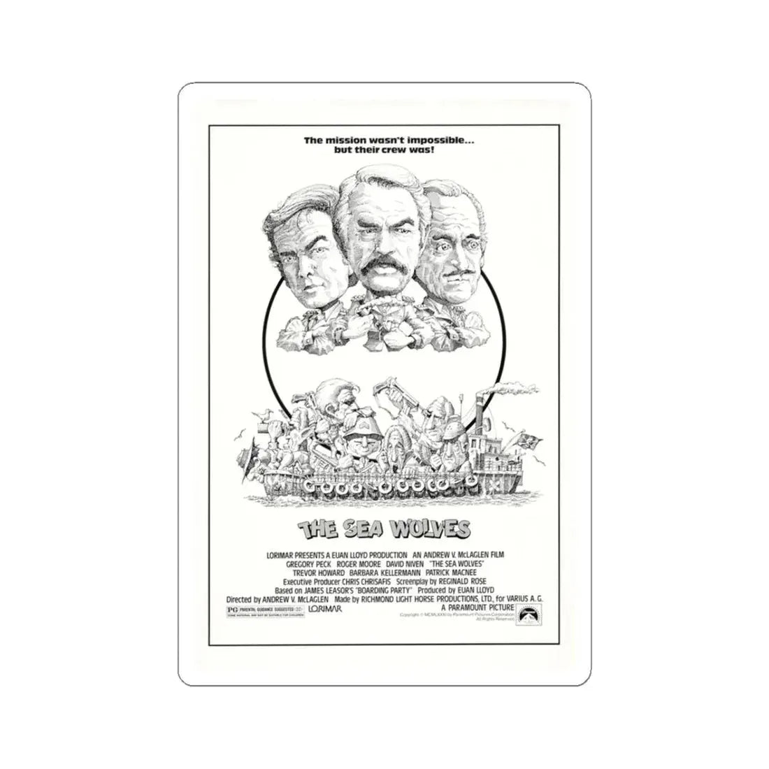 The Sea Wolves 1980 Movie Poster - STICKER Vinyl Kiss-Cut Decal 3 Inch White - The Sticker Space