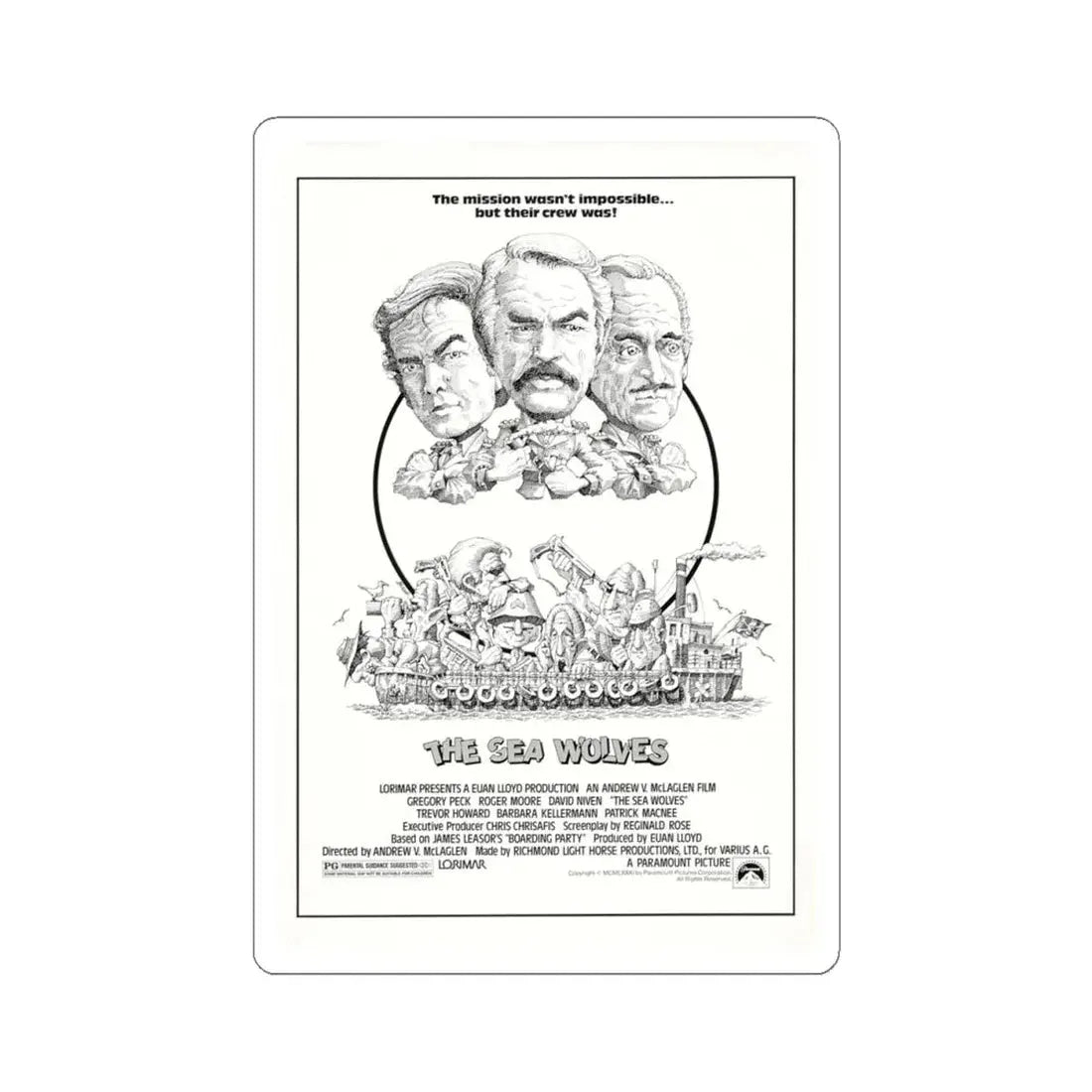 The Sea Wolves 1980 Movie Poster - STICKER Vinyl Kiss-Cut Decal 4 Inch White - The Sticker Space