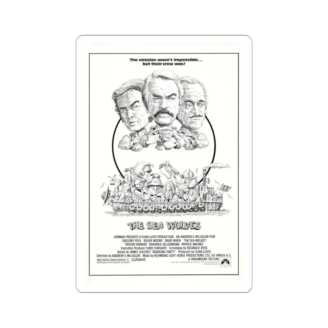The Sea Wolves 1980 Movie Poster - STICKER Vinyl Kiss-Cut Decal 6 Inch White - The Sticker Space