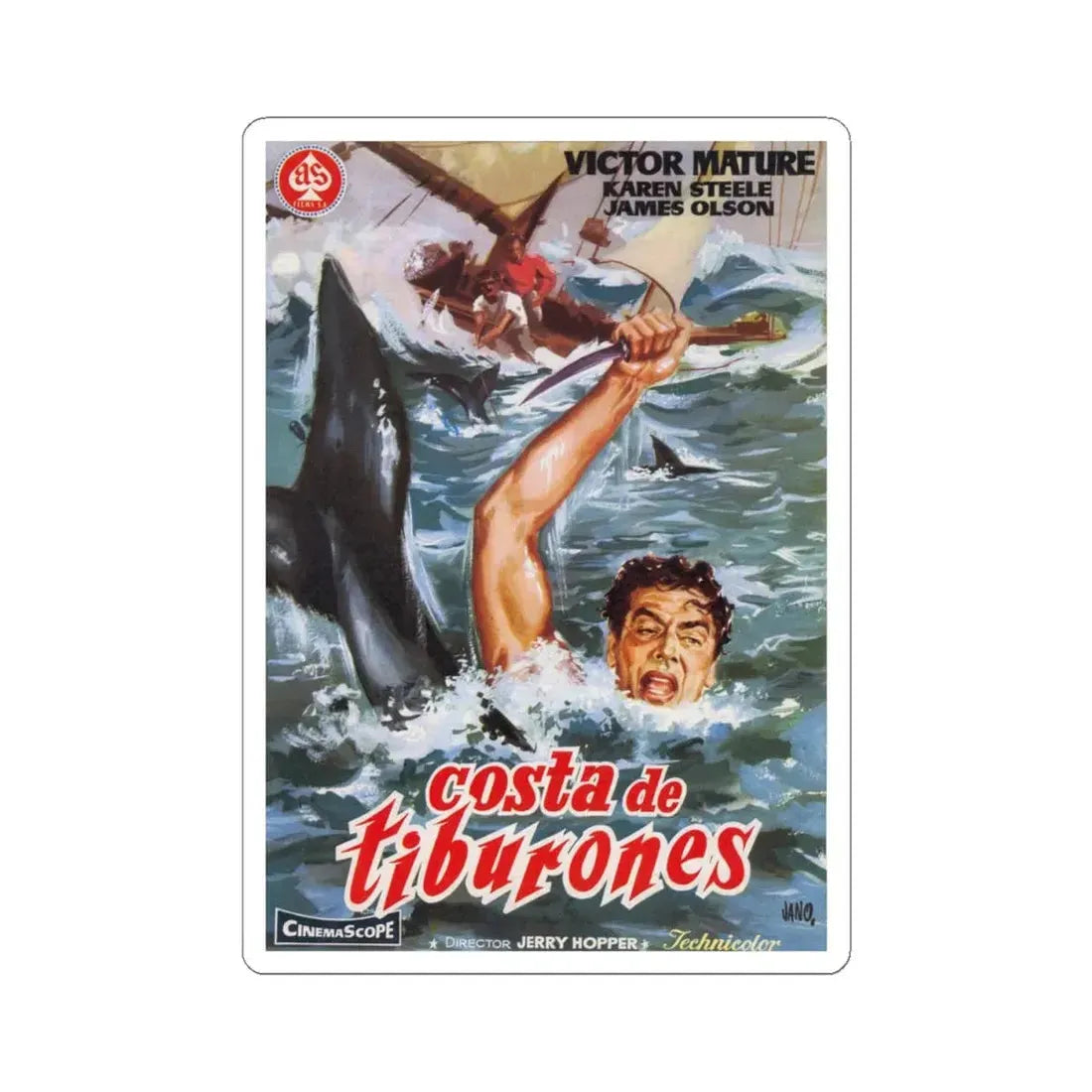 THE SHARKFIGHTERS 1956 Movie Poster - STICKER Vinyl Kiss-Cut Decal 4 Inch White - The Sticker Space
