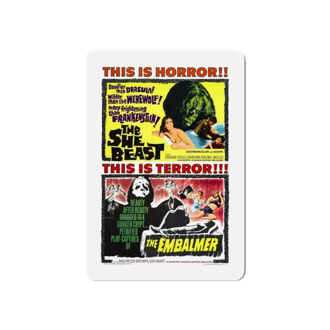 THE SHE BEAST + THE EMBALMER 1966 Movie Poster - Refrigerator Magnet 2 Inch Die-Cut - The Sticker Space