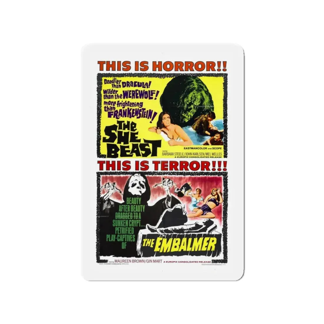 THE SHE BEAST + THE EMBALMER 1966 Movie Poster - Refrigerator Magnet 3 Inch Die-Cut - The Sticker Space