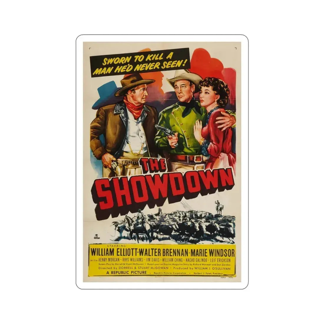 The Showdown 1950 Movie Poster STICKER Vinyl Die-Cut Decal 4 Inch - The Sticker Space