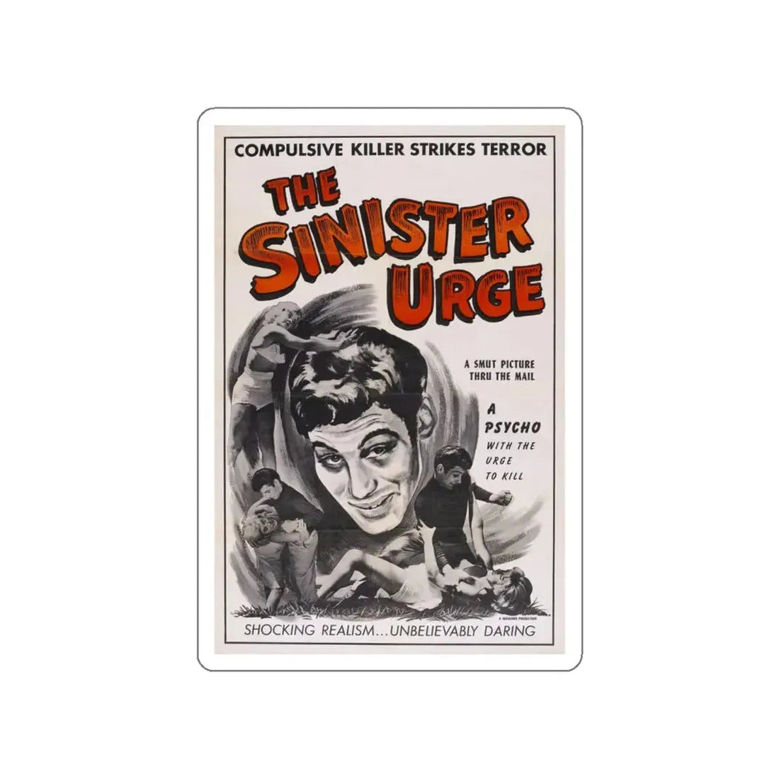 THE SINISTER URGE 1960 Movie Poster STICKER Vinyl Die-Cut Decal 6 Inch - The Sticker Space