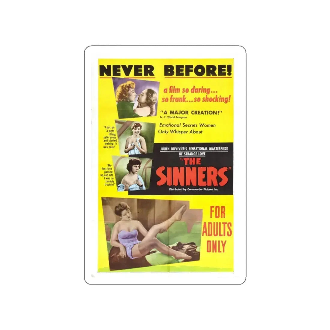 THE SINNERS 1949 Movie Poster STICKER Vinyl Die-Cut Decal 3 Inch - The Sticker Space