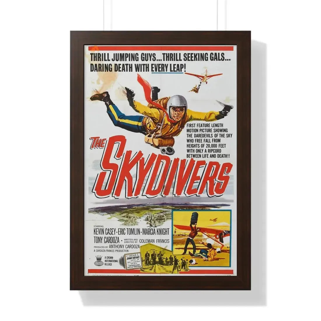 THE SKYDIVERS 1963 - Framed Movie Poster 16″ x 24″ Walnut - The Sticker Space