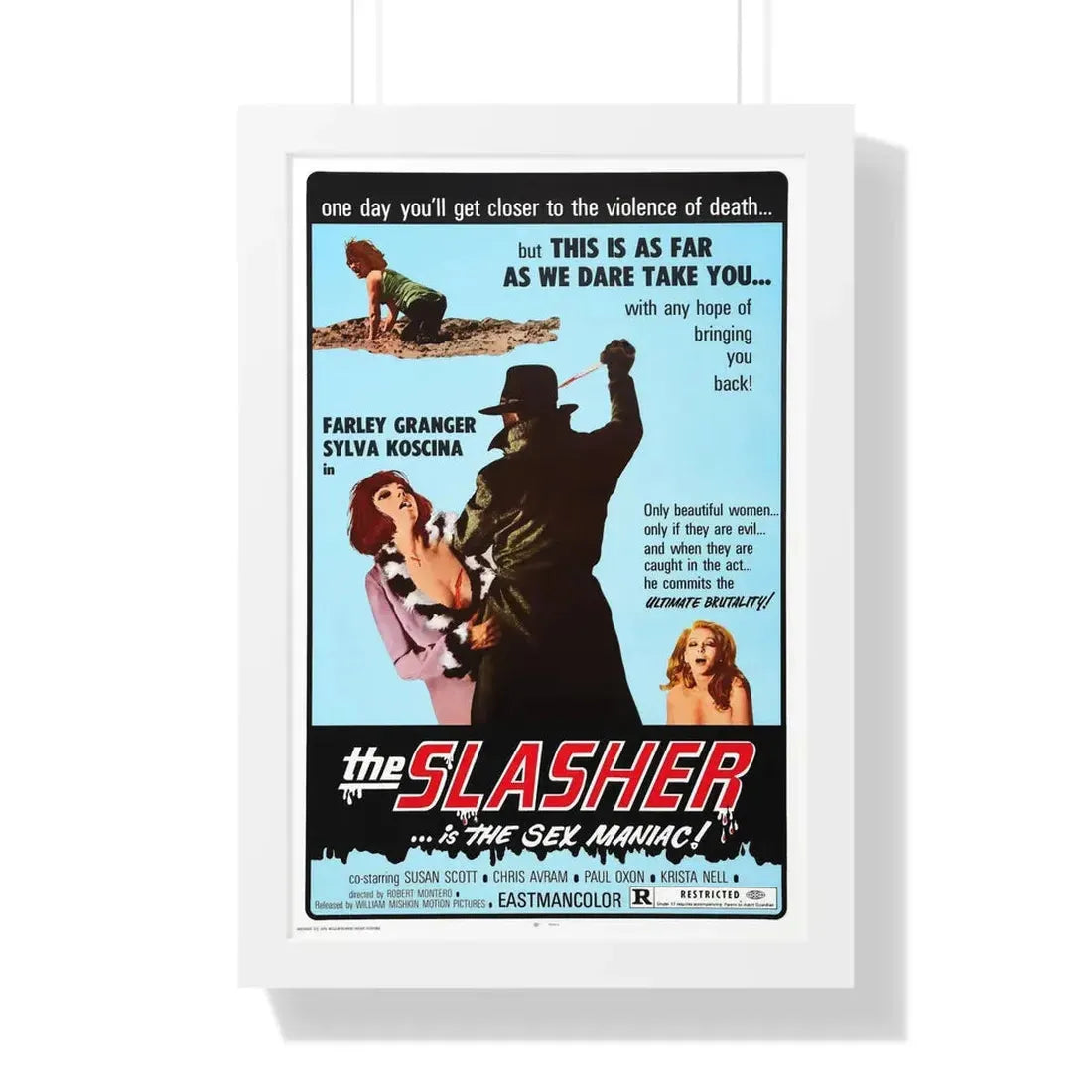 THE SLASHER ...IS THE SEX MANIAC 1972 - Framed Movie Poster 16″ x 24″ White - The Sticker Space