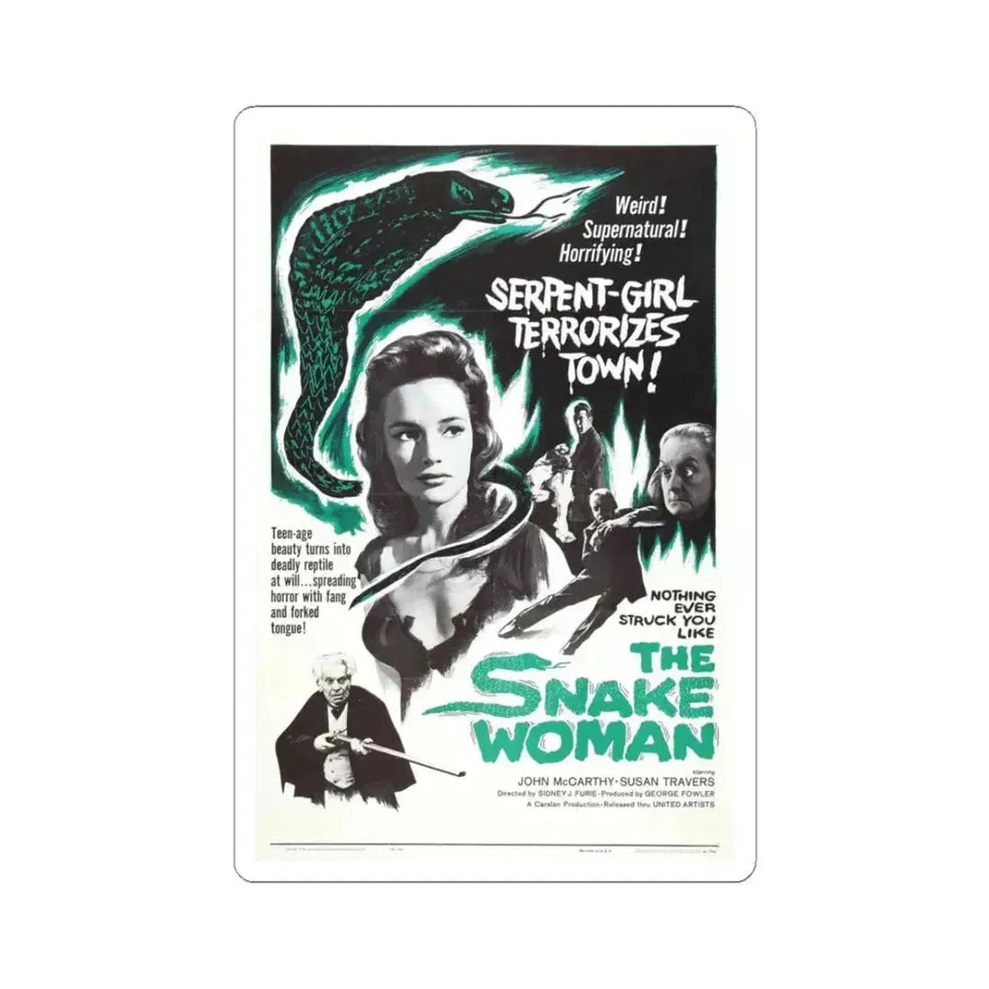 THE SNAKE WOMAN 1961 Movie Poster - STICKER Vinyl Kiss-Cut Decal 3 Inch White - The Sticker Space