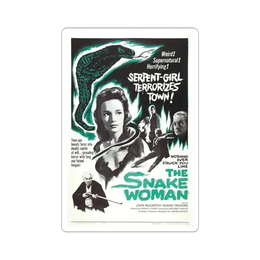 THE SNAKE WOMAN 1961 Movie Poster - STICKER Vinyl Kiss-Cut Decal 6 Inch White - The Sticker Space