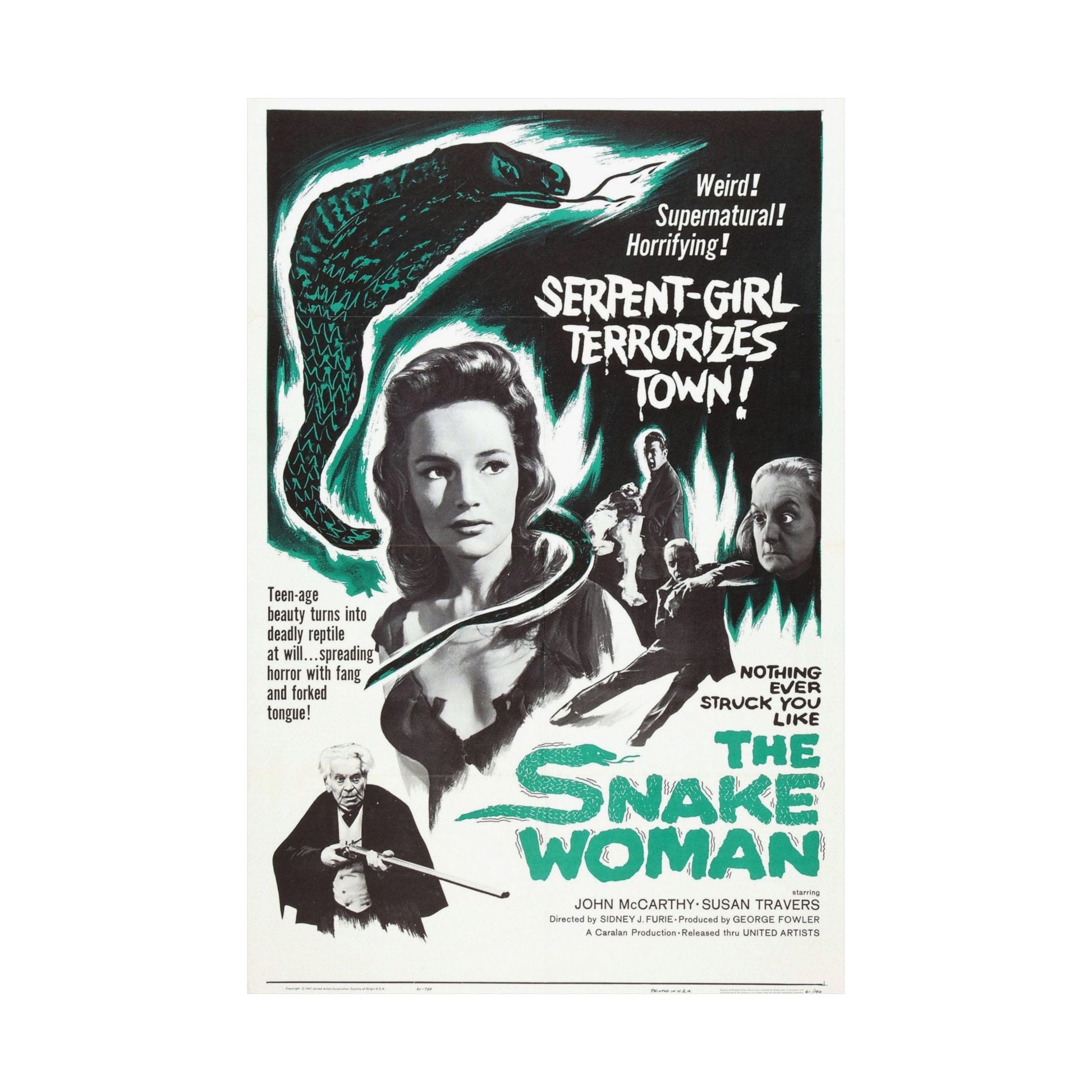 THE SNAKE WOMAN 1961 - Paper Movie Poster-The Sticker Space