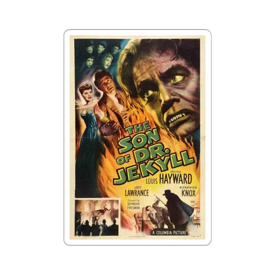 THE SON OF DR JEKYLL 1951 Movie Poster - STICKER Vinyl Kiss-Cut Decal 4 Inch White - The Sticker Space