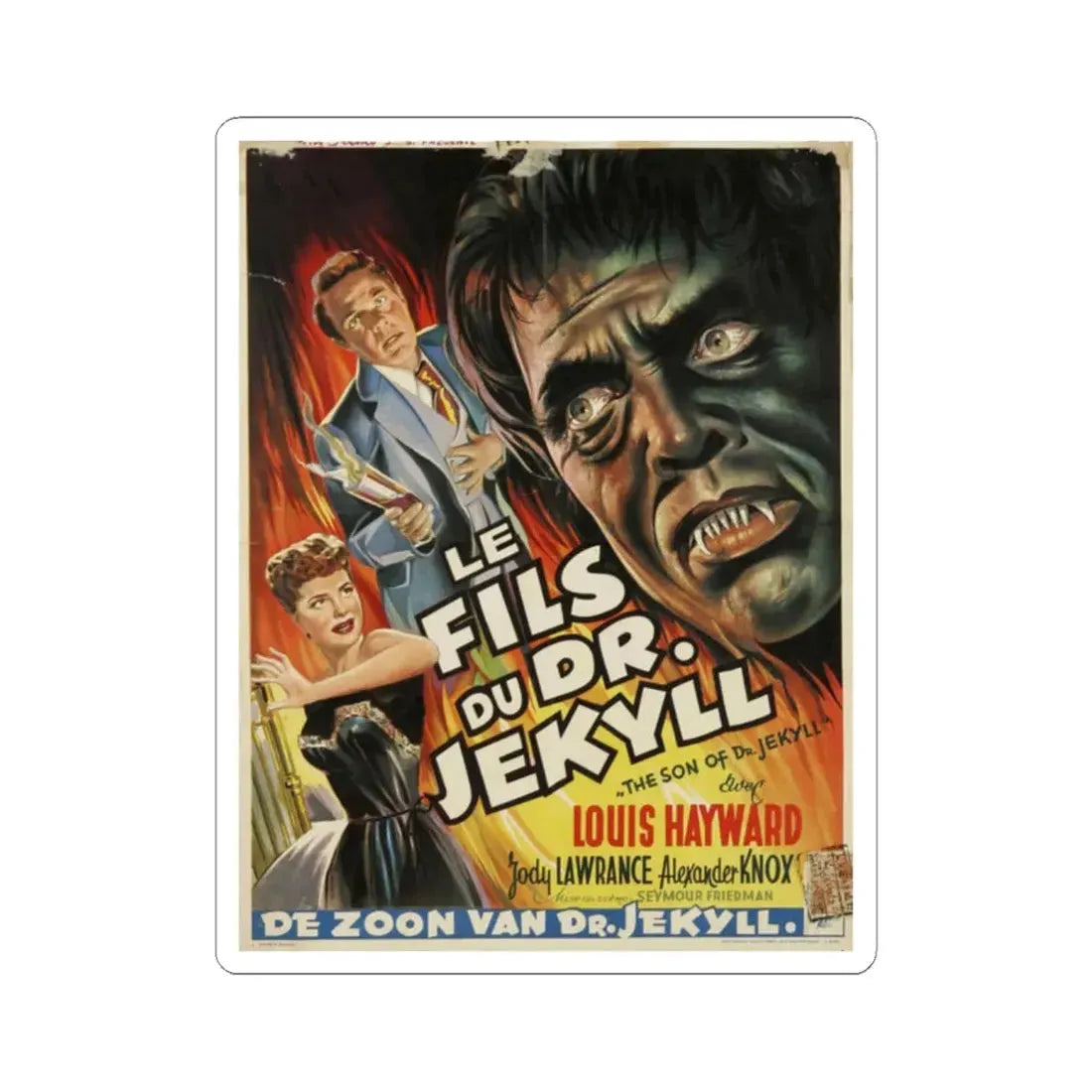 THE SON OF DR JEKYLL (BELGIAN) 1951 Movie Poster - STICKER Vinyl Kiss-Cut Decal 2 Inch White - The Sticker Space