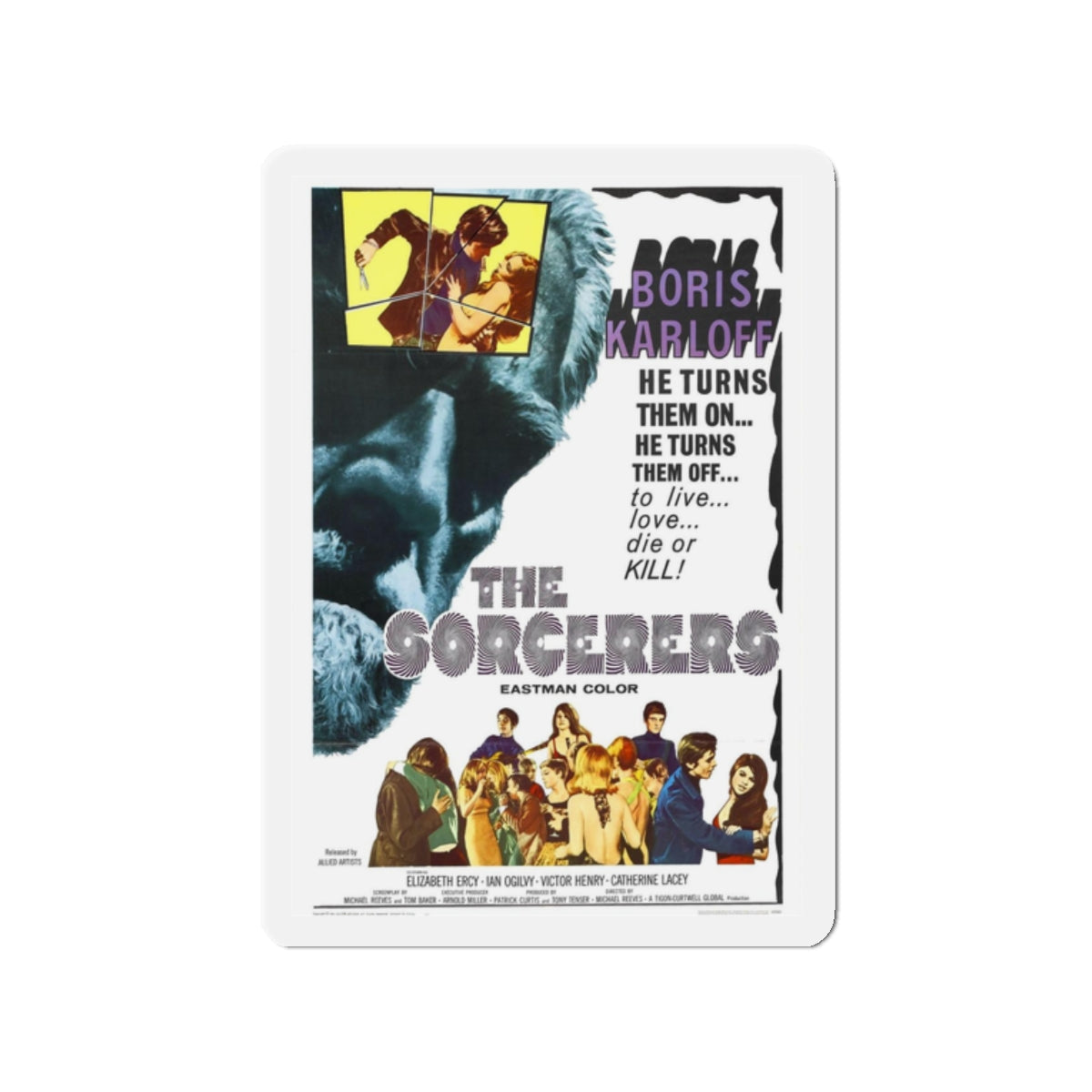 THE SORCERERS 1967 Movie Poster - Refrigerator Magnet-2 Inch-Die-Cut-The Sticker Space