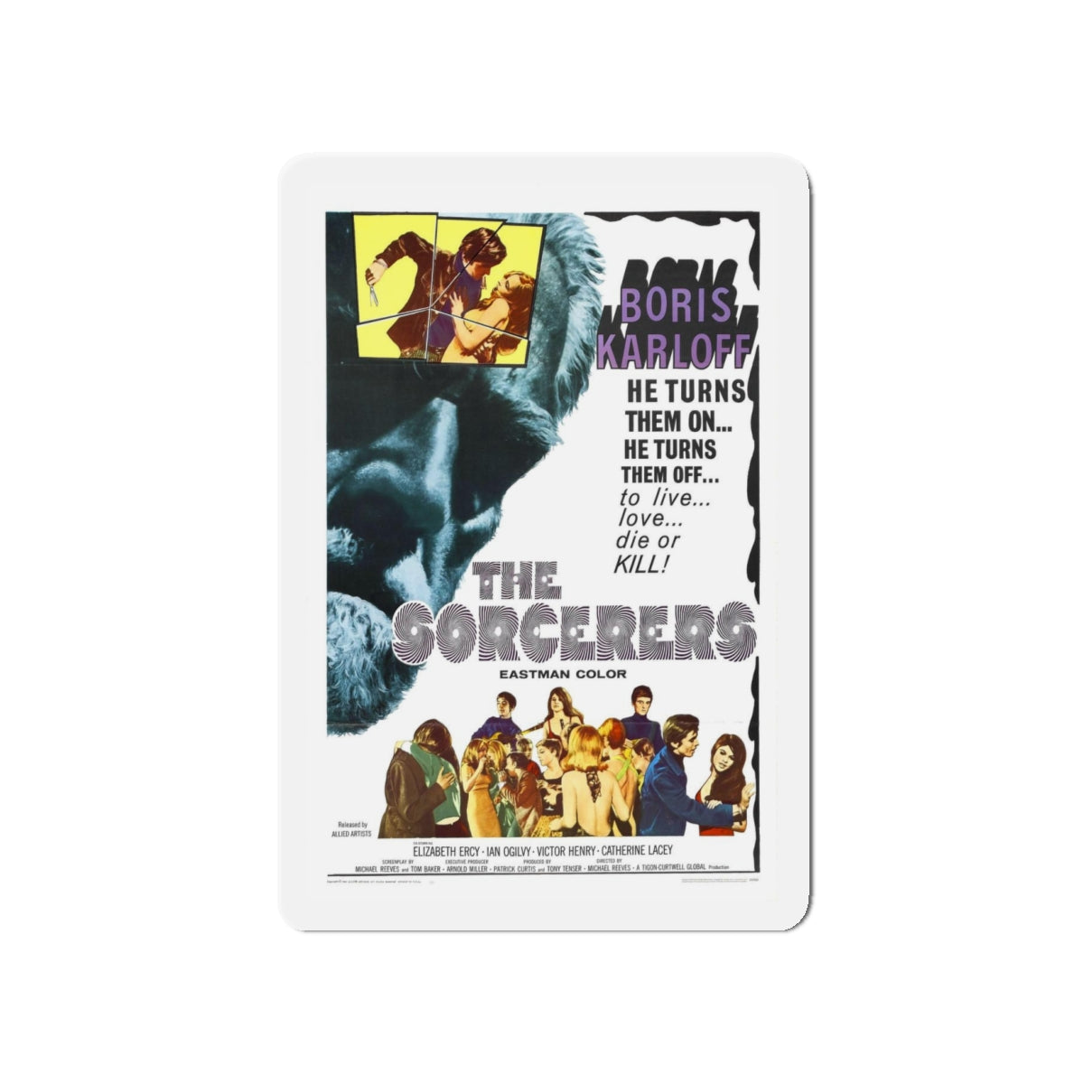 THE SORCERERS 1967 Movie Poster - Refrigerator Magnet-4 Inch-Die-Cut-The Sticker Space