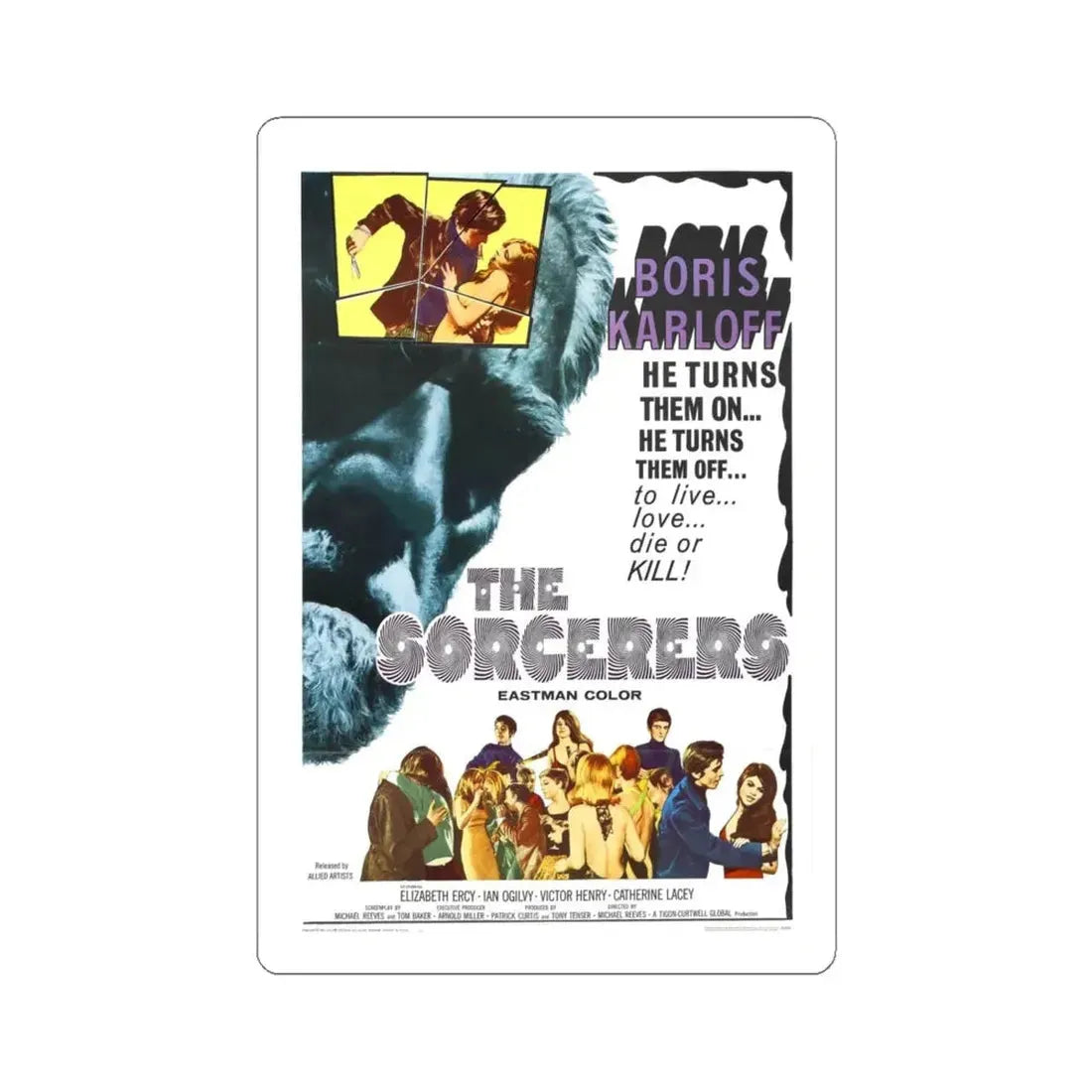 THE SORCERERS 1967 Movie Poster - STICKER Vinyl Kiss-Cut Decal 6 Inch White - The Sticker Space