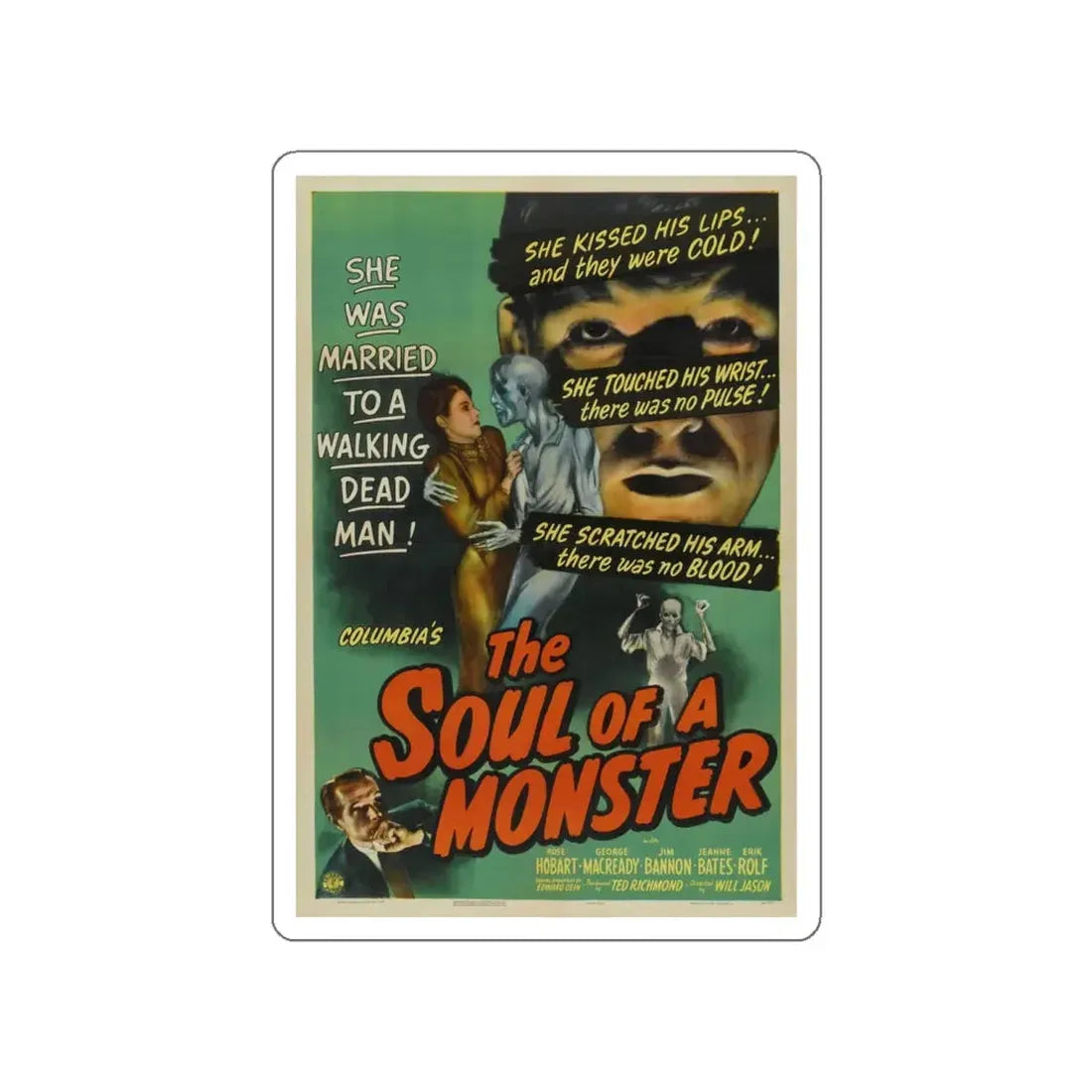 THE SOUL OF A MONSTER 1944 Movie Poster STICKER Vinyl Die-Cut Decal 6 Inch - The Sticker Space
