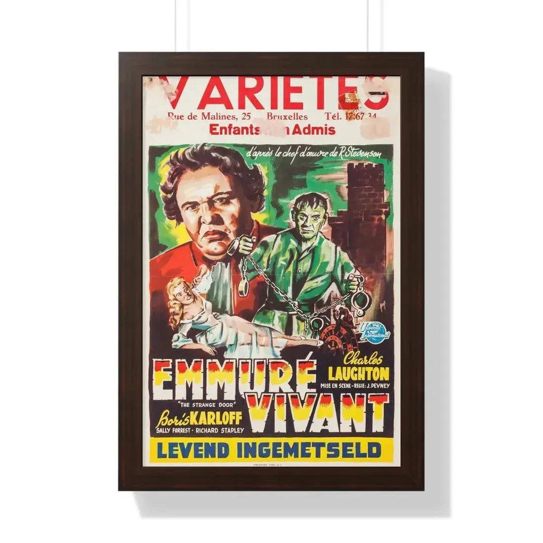THE STRANGE DOOR (BELGIAN) 1951 - Framed Movie Poster 16″ x 24″ Walnut - The Sticker Space