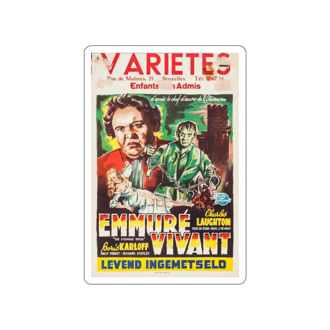 THE STRANGE DOOR (BELGIAN) 1951 Movie Poster STICKER Vinyl Die-Cut Decal 6 Inch - The Sticker Space
