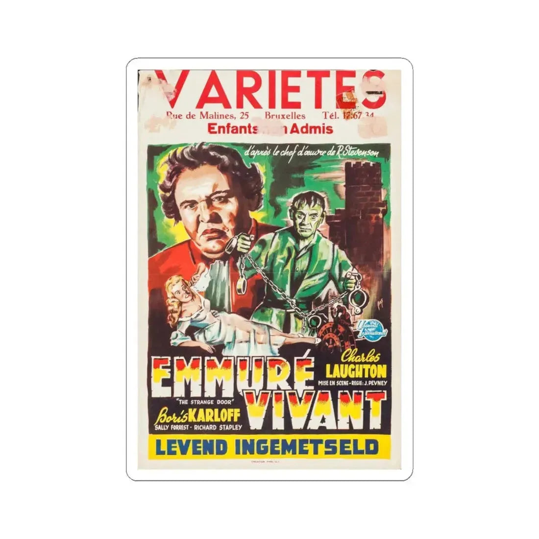 THE STRANGE DOOR (BELGIAN) 1951 Movie Poster - STICKER Vinyl Kiss-Cut Decal 4 Inch White - The Sticker Space