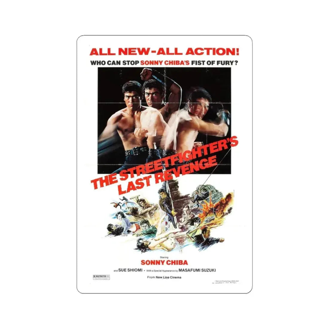 THE STREETFIGHTERS LAST REVENGE 1974 Movie Poster - STICKER Vinyl Kiss-Cut Decal 3 Inch White - The Sticker Space