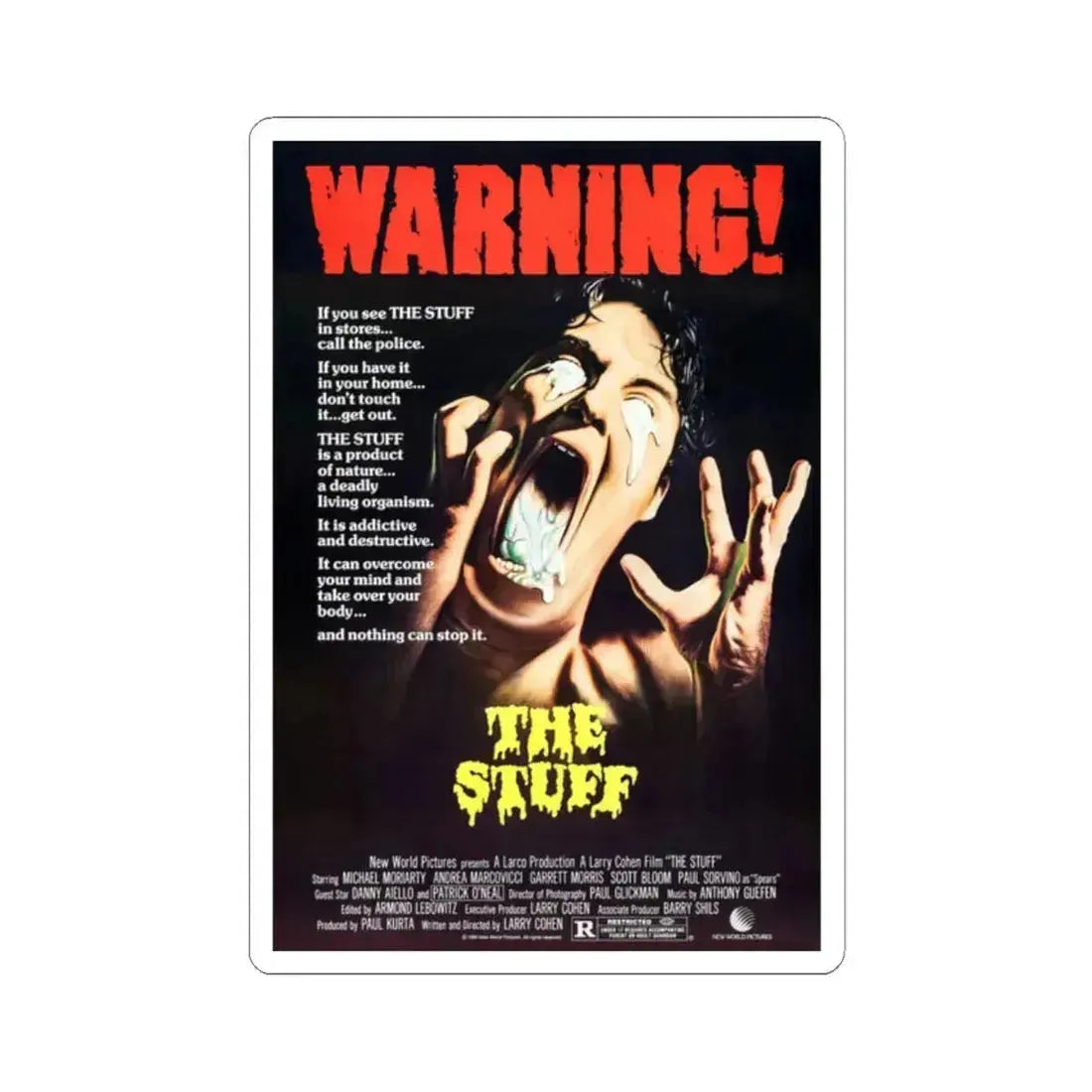 THE STUFF 1985 Movie Poster - STICKER Vinyl Kiss-Cut Decal 2 Inch White - The Sticker Space
