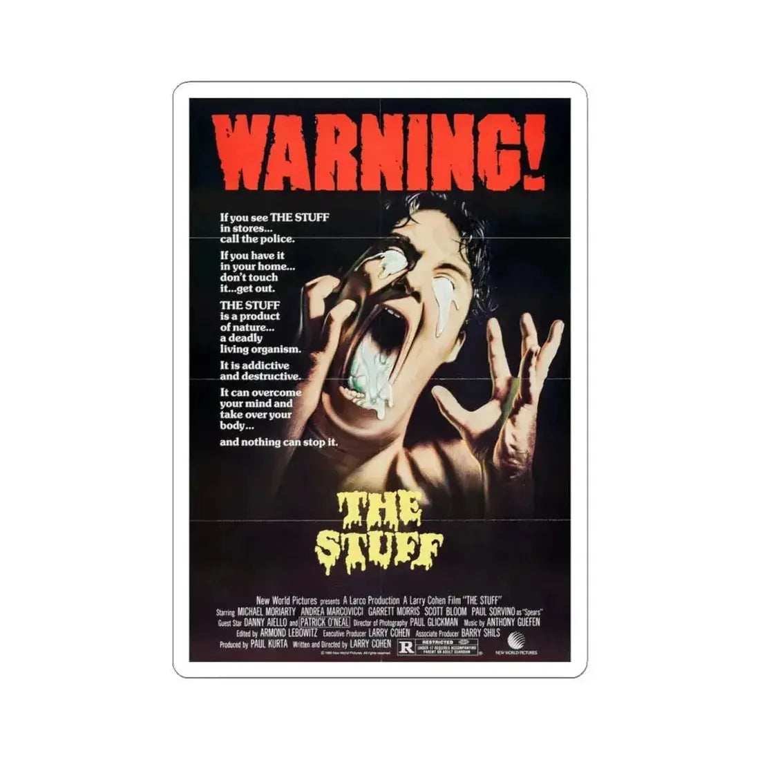 The Stuff 1985 Movie Poster - STICKER Vinyl Kiss-Cut Decal 4 Inch White - The Sticker Space