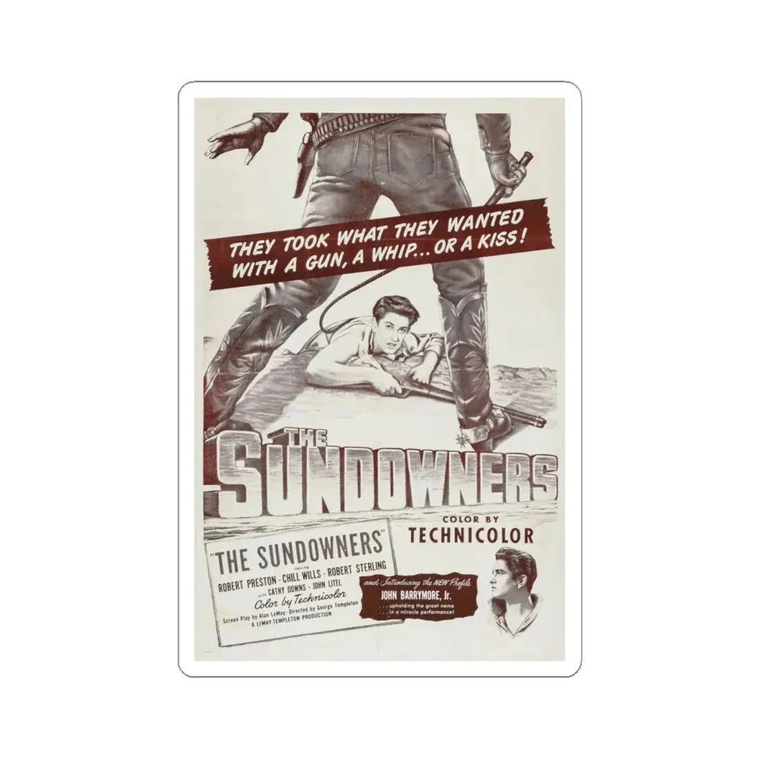 The Sundowners 1950 Movie Poster - STICKER Vinyl Kiss-Cut Decal 4 Inch White - The Sticker Space