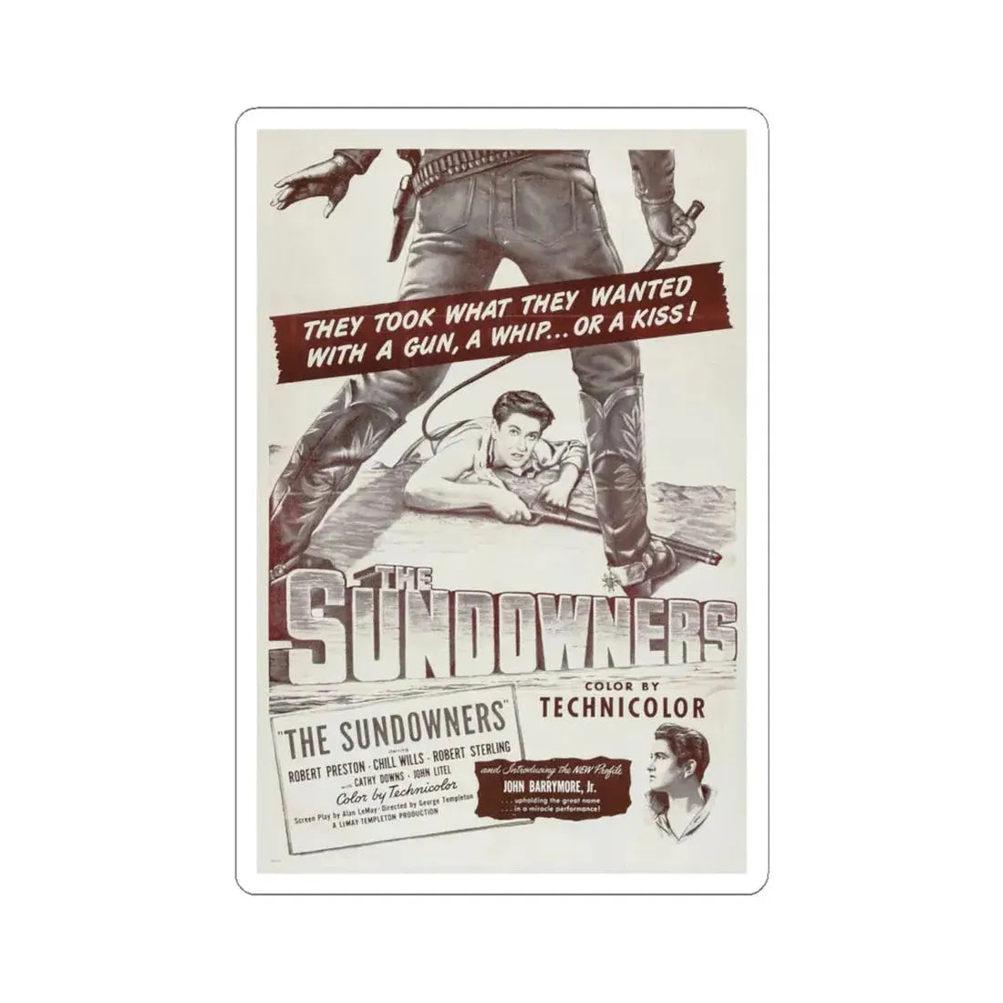 The Sundowners 1950 Movie Poster - STICKER Vinyl Kiss-Cut Decal 6 Inch White - The Sticker Space