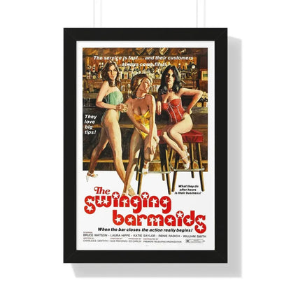 THE SWINGING BARMAIDS 1975 - Framed Movie Poster 16″ x 24″ Black - The Sticker Space