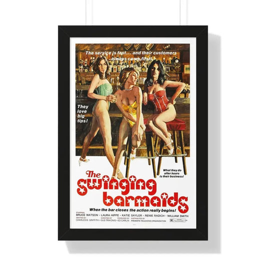 THE SWINGING BARMAIDS 1975 - Framed Movie Poster 16″ x 24″ Black - The Sticker Space