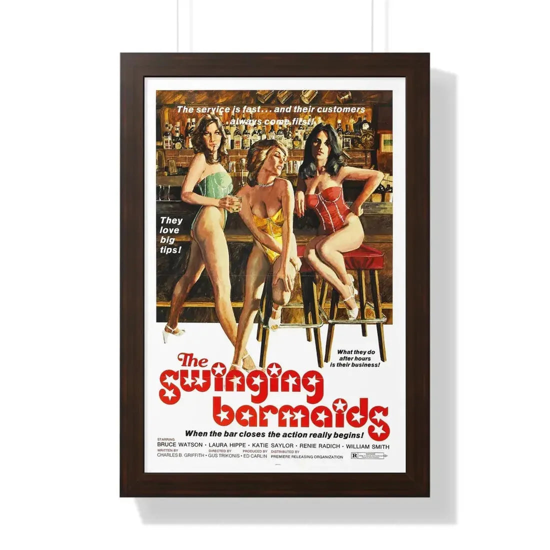 THE SWINGING BARMAIDS 1975 - Framed Movie Poster 16″ x 24″ Walnut - The Sticker Space