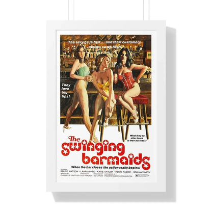 THE SWINGING BARMAIDS 1975 - Framed Movie Poster 16″ x 24″ White - The Sticker Space