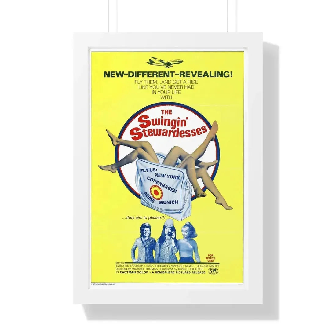 THE SWINGING STEWARDESSES 1971 - Framed Movie Poster 16″ x 24″ White - The Sticker Space