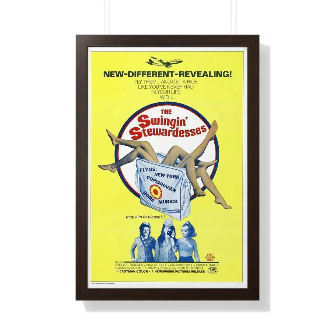THE SWINGING STEWARDESSES 1971 - Framed Movie Poster 20" x 30" Walnut - The Sticker Space