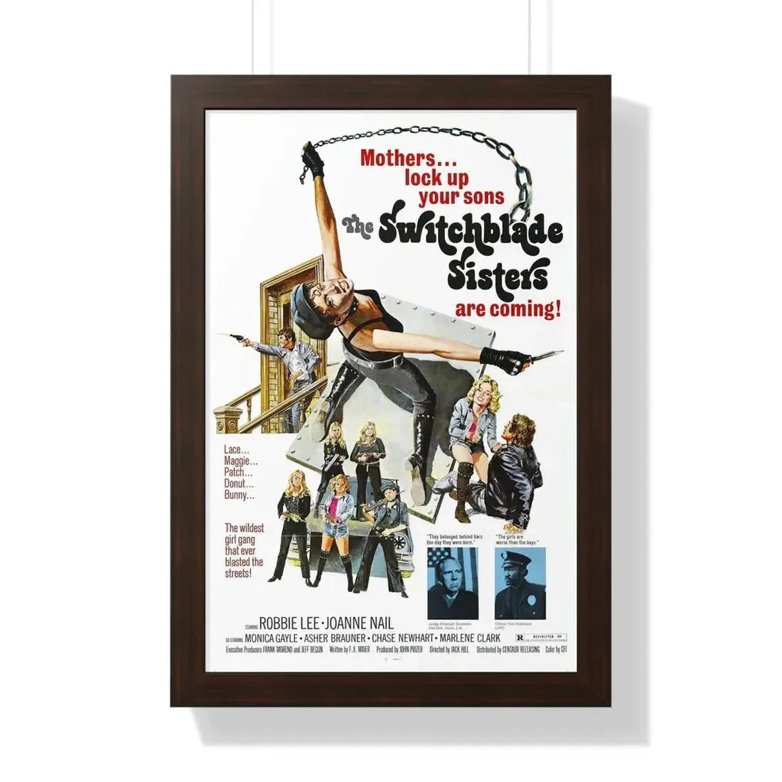 THE SWITCHBLADE SISTERS 1975 - Framed Movie Poster 16″ x 24″ Walnut - The Sticker Space