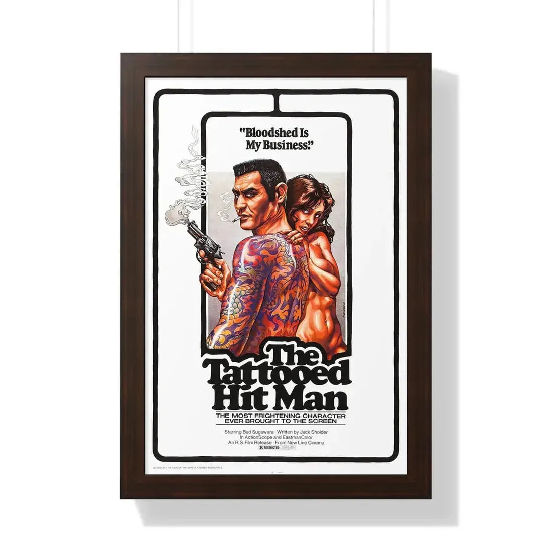 THE TATTOED HITMAN 1974 - Framed Movie Poster 16″ x 24″ Walnut - The Sticker Space