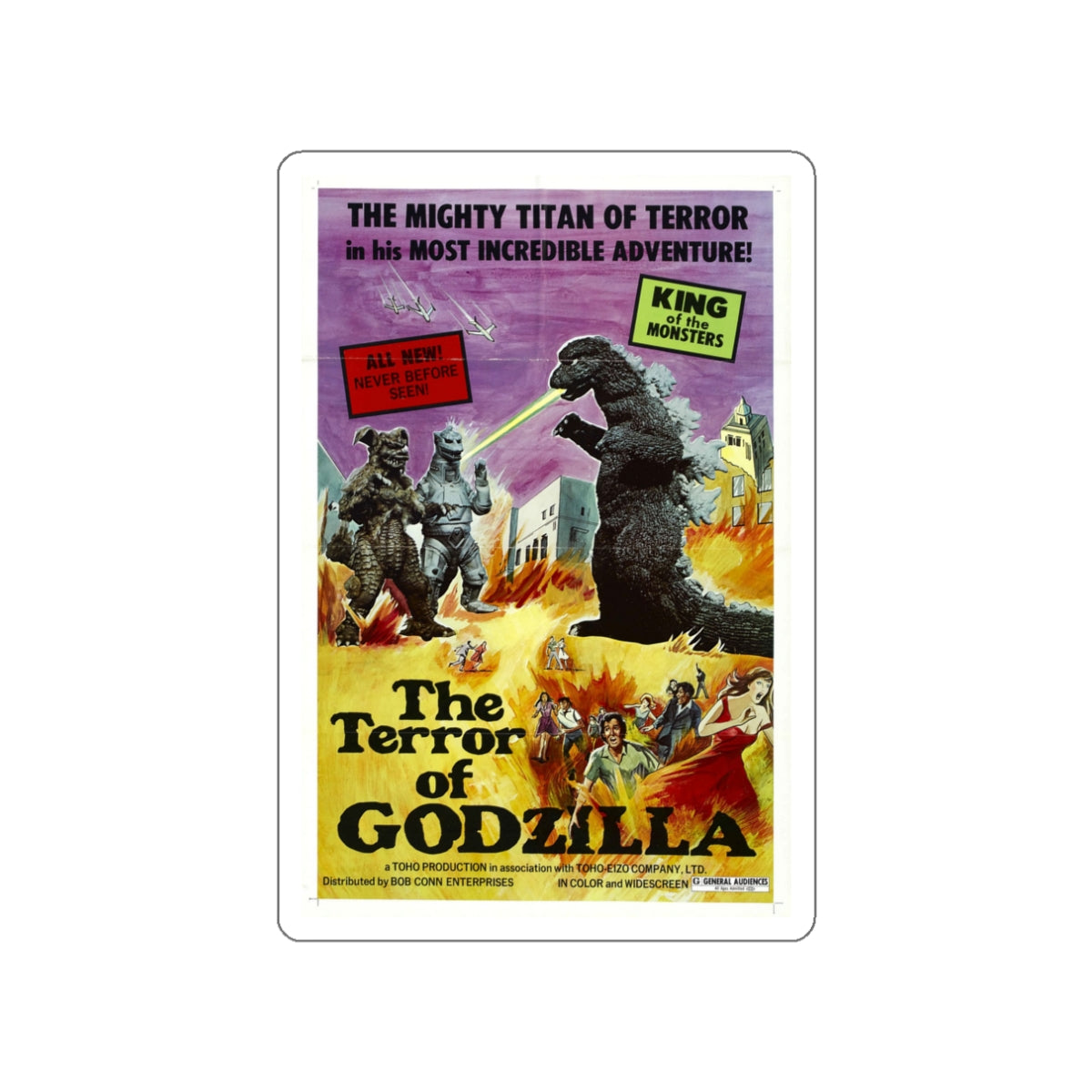 THE TERROR OF GODZILLA 1975 Movie Poster STICKER Vinyl Die-Cut Decal-White-The Sticker Space