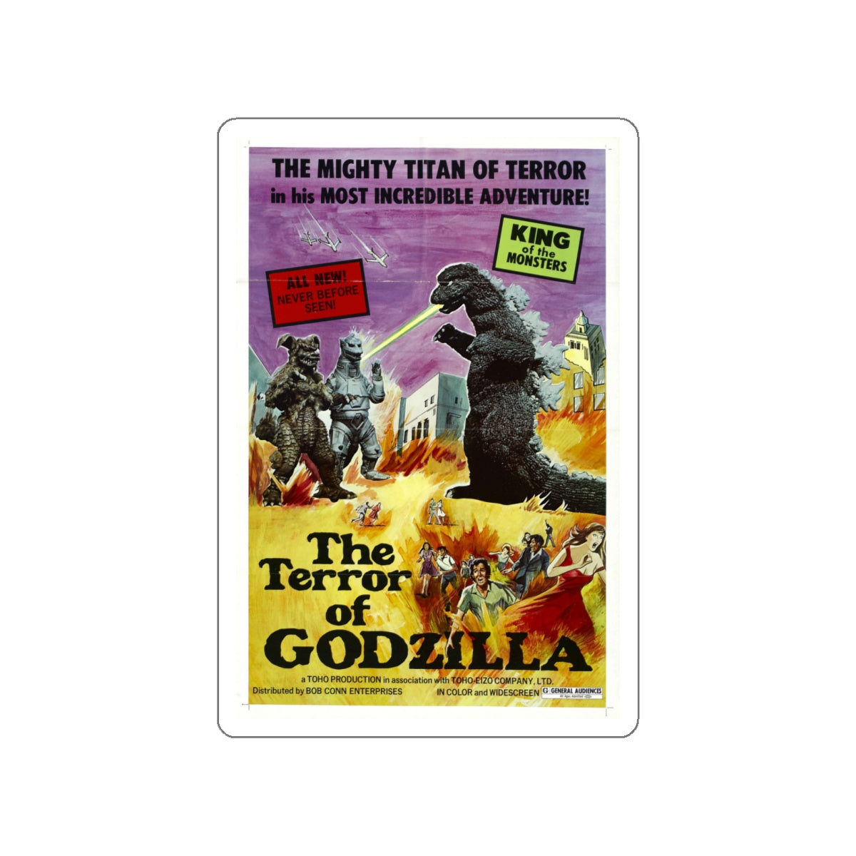 THE TERROR OF GODZILLA 1975 Movie Poster STICKER Vinyl Die-Cut Decal-White-The Sticker Space