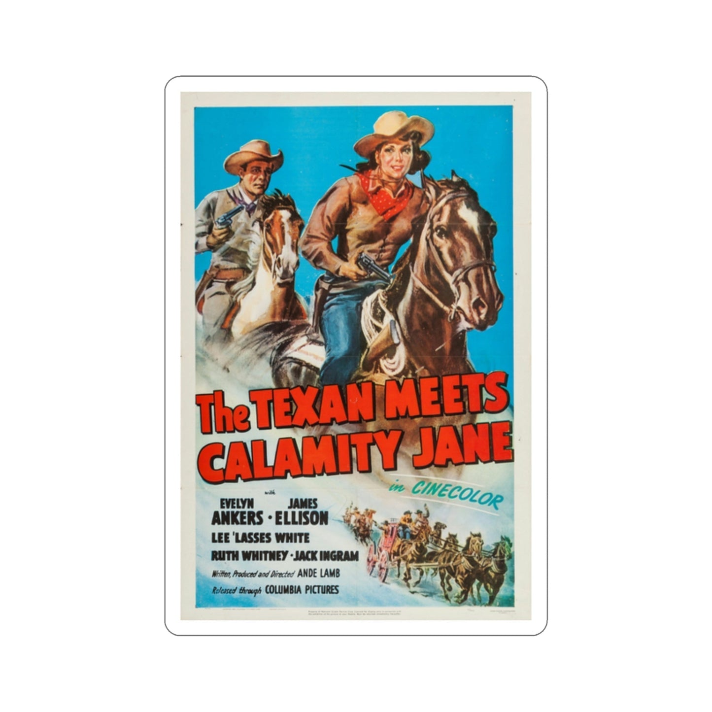 The Texan Meets Calamity Jane 1950 Movie Poster STICKER Vinyl Die-Cut Decal-2 Inch-The Sticker Space