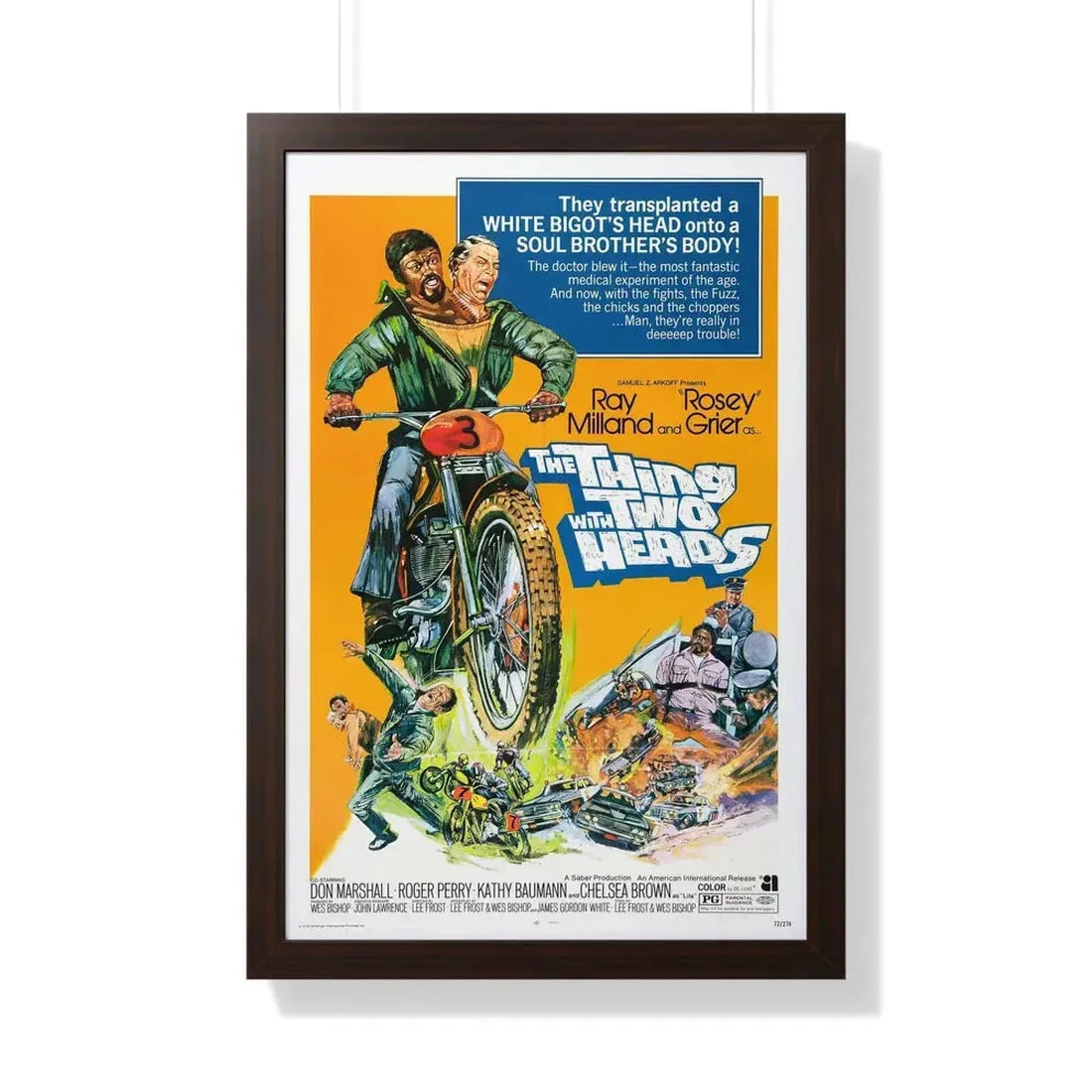 THE THING WITH TWO HEADS 1972 - Framed Movie Poster 20" x 30" Walnut - The Sticker Space