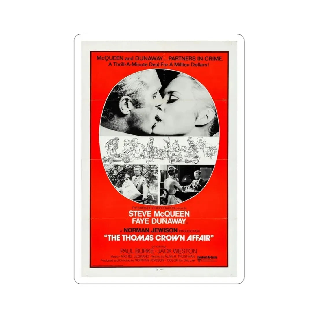 The Thomas Crown Affair 1968 Movie Poster STICKER Vinyl Die-Cut Decal 3 Inch - The Sticker Space
