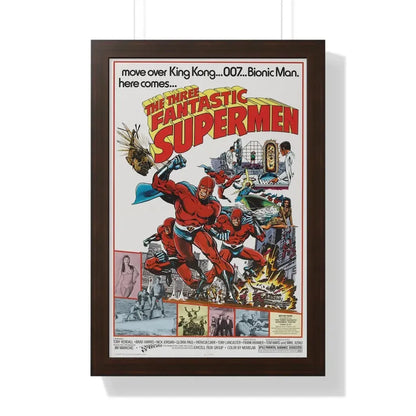 THE THREE FANTASTIC SUPERMEN 1967 - Framed Movie Poster 16″ x 24″ Walnut - The Sticker Space